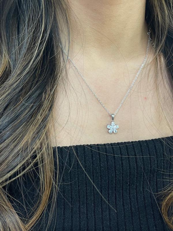 Svnx Floral Crystal Pendant Necklace In Silver