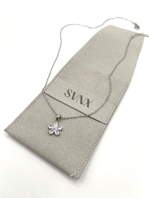 svnx Floral Crystal Pendant Necklace in Silver