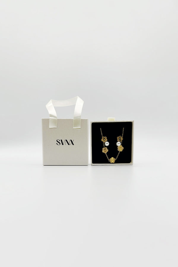 Svnx Floral Pearl Stud Earrings & Bracelet In Gold