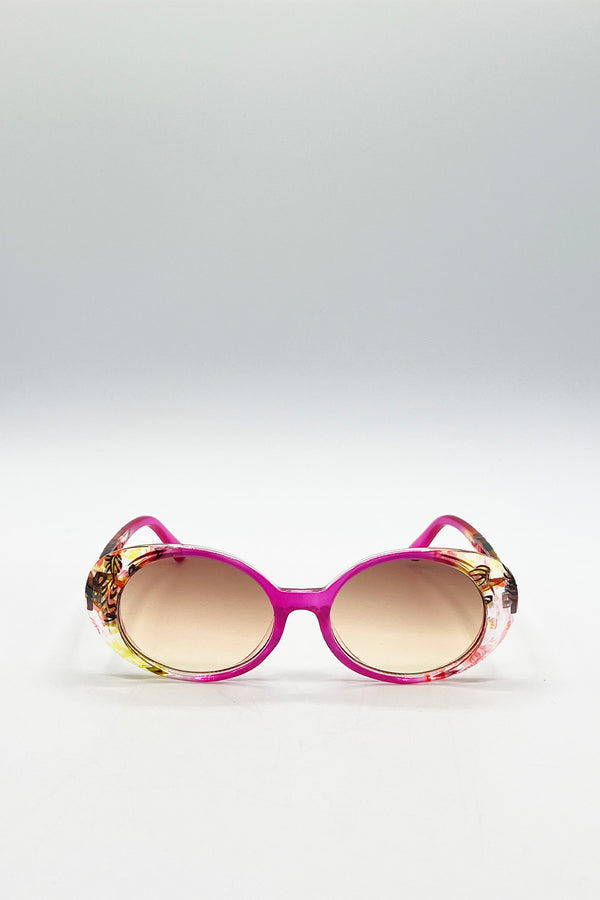 Svnx Floral Pink Oval Sunglasses
