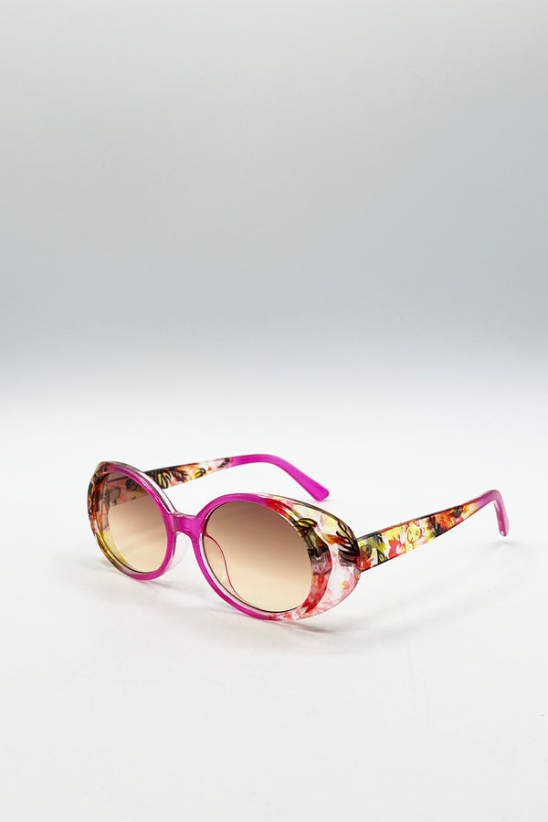 Svnx Floral Pink Oval Sunglasses