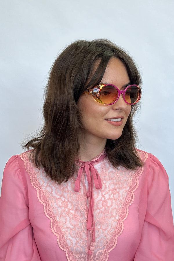 svnx Floral Pink Oval Sunglasses