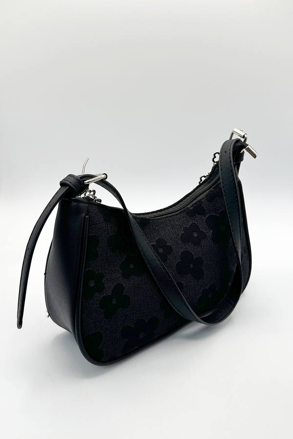 Svnx Floral Textured Baguette Bag With Chain