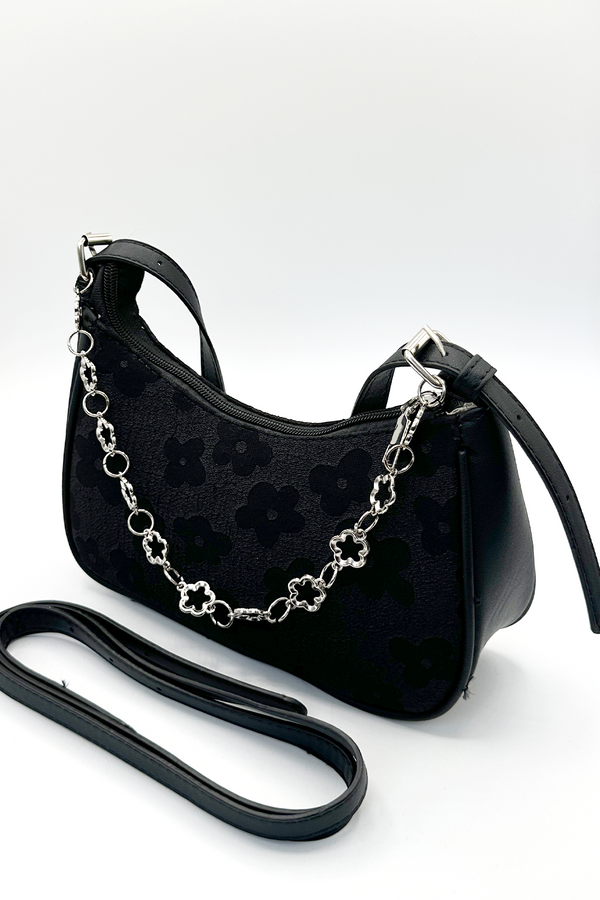 Svnx Floral Textured Baguette Bag With Chain