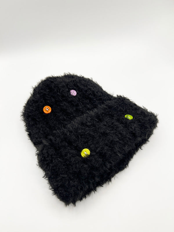 Svnx Fluffy Beanie Colourful Buttons In Black