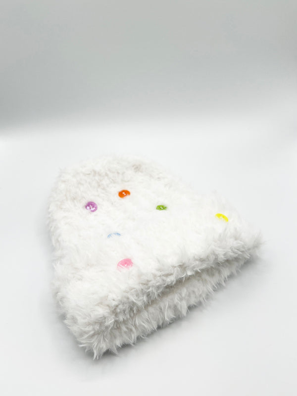 Svnx Fluffy Beanie Colourful Buttons In Off White