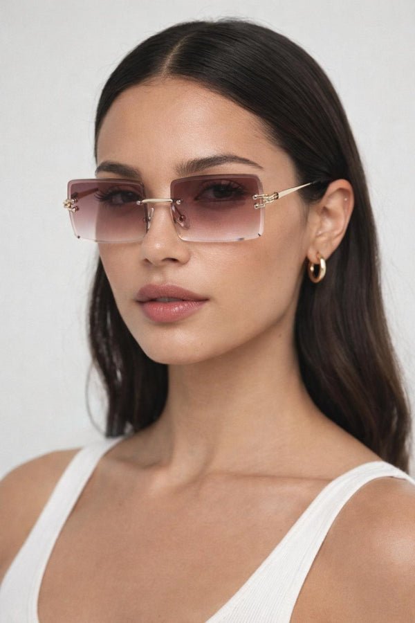 svnx Frameless Rectangle Sunglasses in Brown