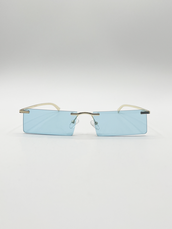 Svnx Frameless Rectangle Sunglasses In Pale Blue