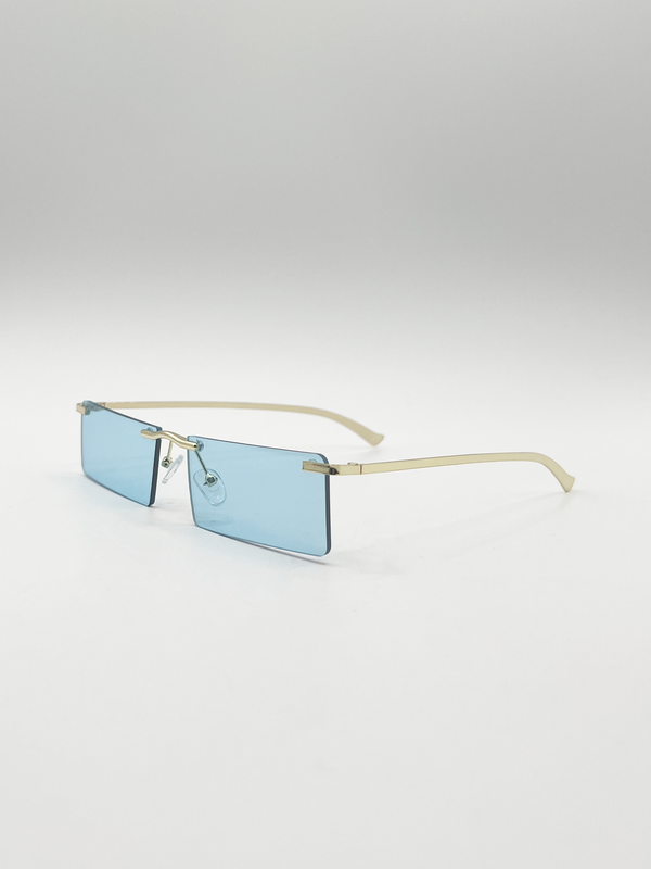 Svnx Frameless Rectangle Sunglasses In Pale Blue