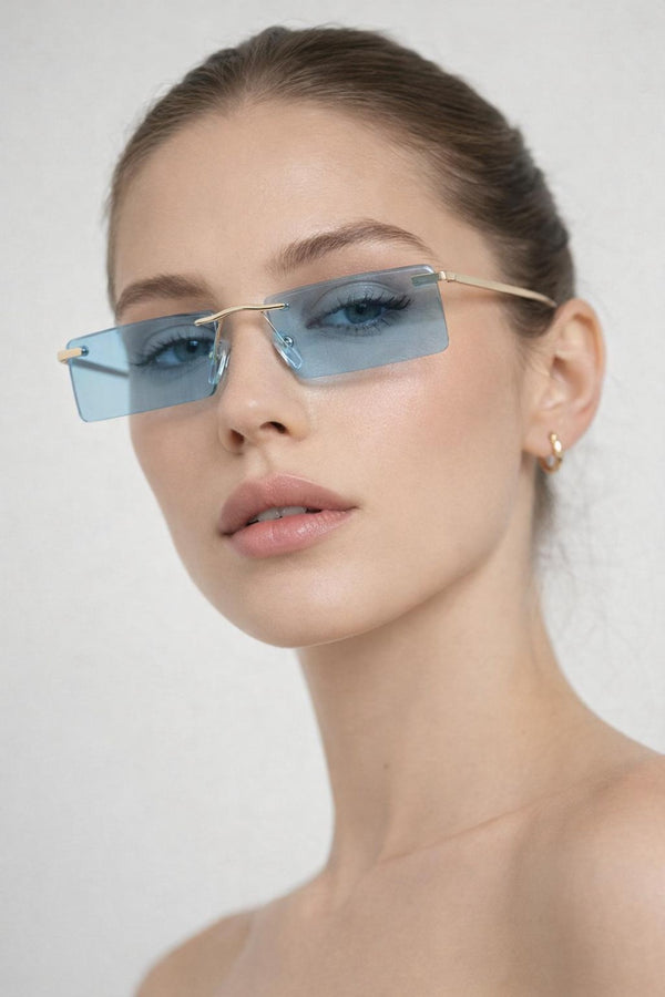 svnx Frameless Rectangle Sunglasses in Pale Blue
