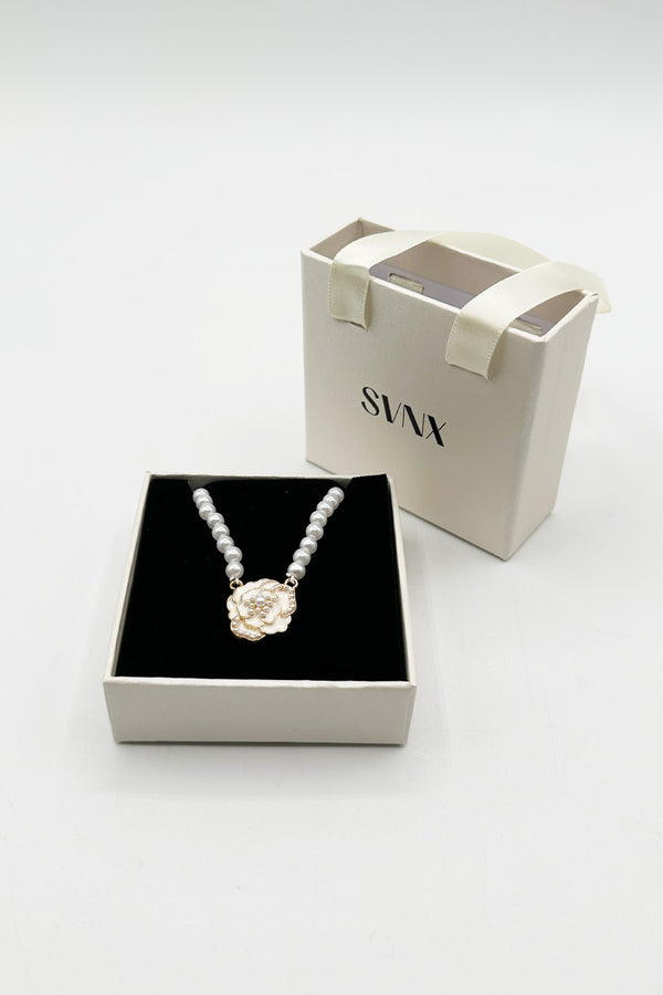 Svnx French Camellia Pearl Necklace - Gift Boxed