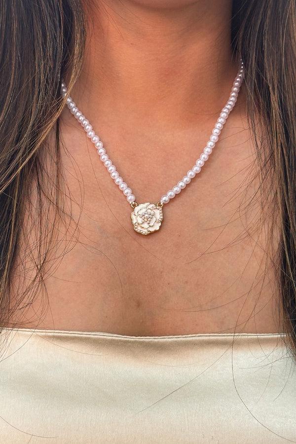 Svnx French Camellia Pearl Necklace - Gift Boxed