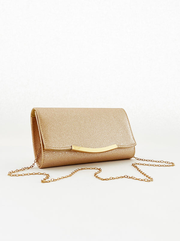 svnx Glitter Envelope Clutch Bag in Champagne