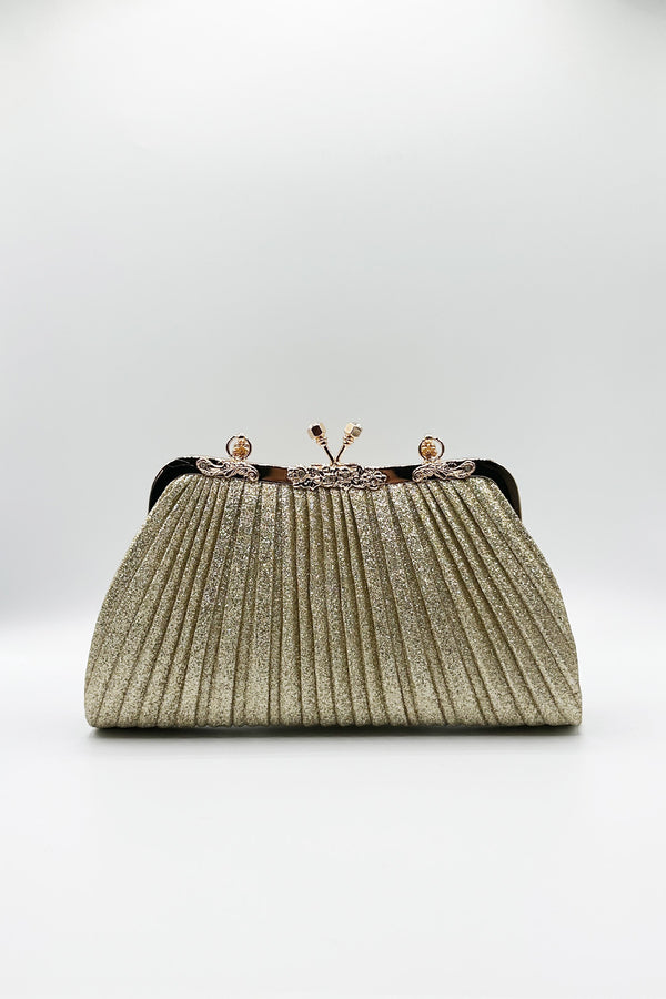 Svnx Glitter Metallic Fibre Clutch Bag In Gold
