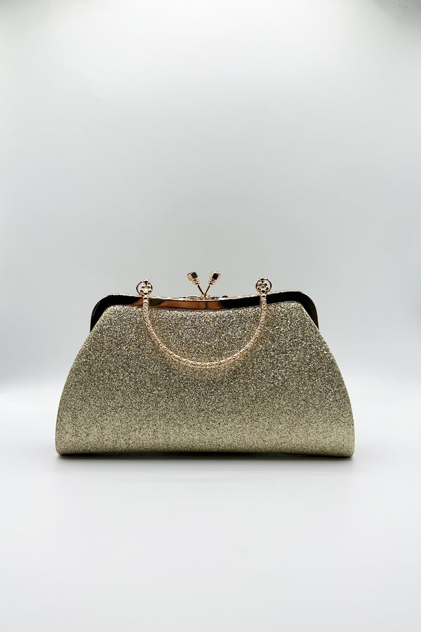Svnx Glitter Metallic Fibre Clutch Bag In Gold