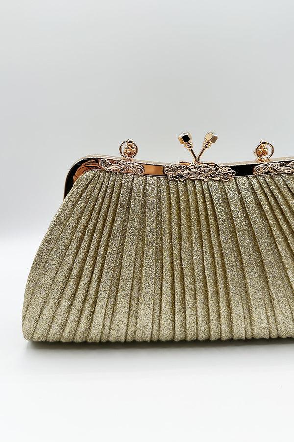 Svnx Glitter Metallic Fibre Clutch Bag In Gold