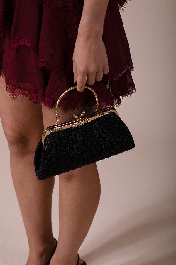 svnx Glitter Metallic Fibre Clutch Bag