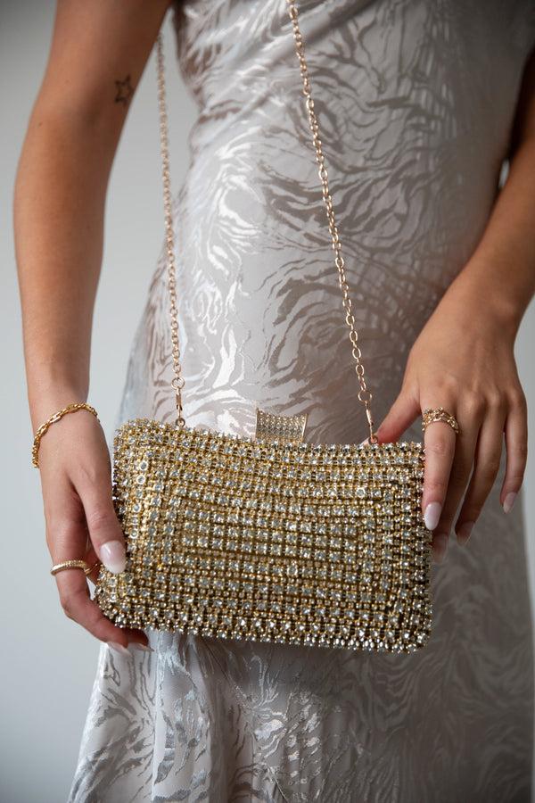 Svnx Gold Diamante Clutch Bag