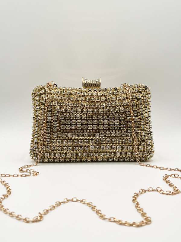 svnx Gold Diamante Clutch Bag