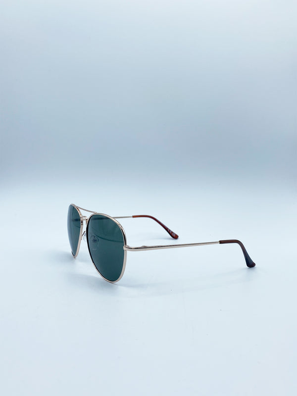 Svnx Gold Frame Aviators With Khaki Lenses