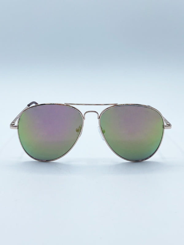 Svnx Gold Frame Aviators With Mirrored Pink Lenses