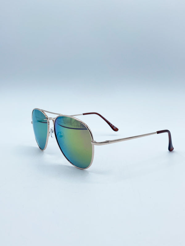 Svnx Gold Frame Aviators With Mirrored Pink Lenses