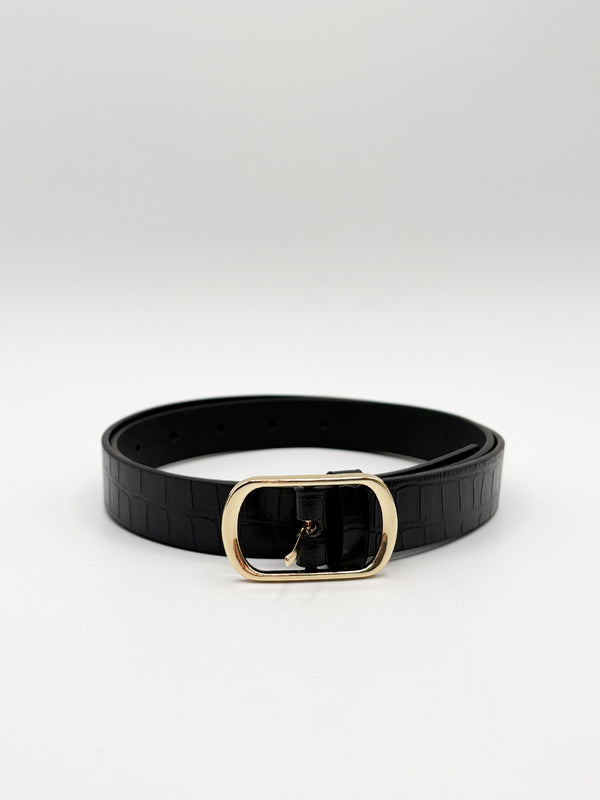svnx Gold Oval Buckle Belt in Black