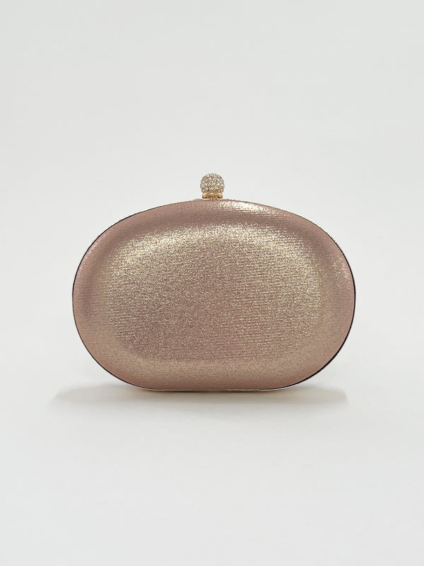 Svnx Gold Oval Clutch Bag With Pink Stones