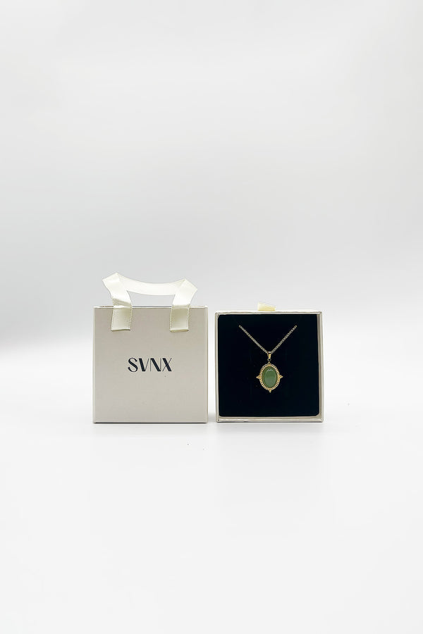 svnx Green Stone Pendant Necklace - Gift Boxed