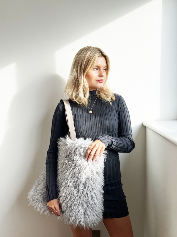 svnx Grey Shaggy Fur shopper bag