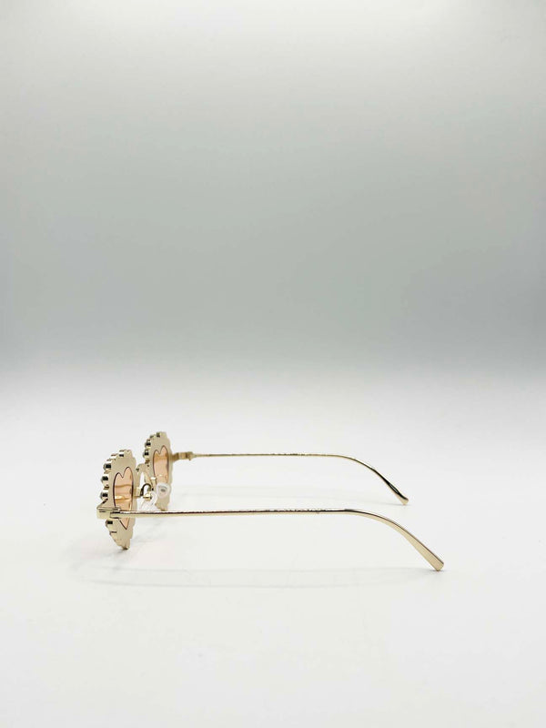 Svnx Heart Diamante Sunglasses Gold Champagne