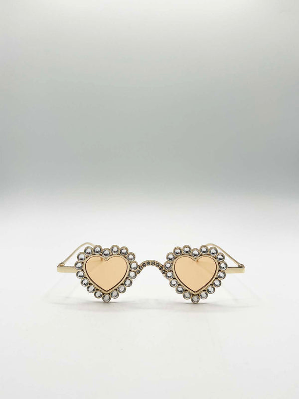 svnx Heart Diamante Sunglasses Gold Champagne
