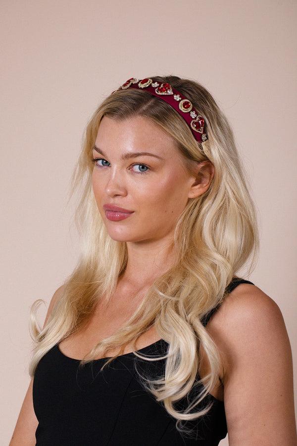 Svnx Heart Embellished Headband In Red