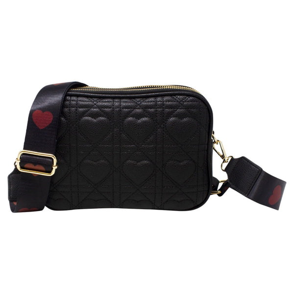 Svnx Heart Quilted Crossbody Camera Bag In Black