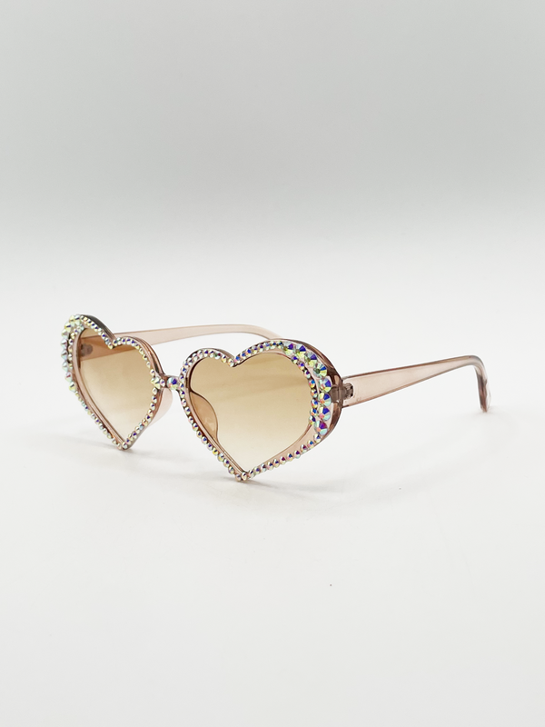 Svnx Heart Sunglasses With Gem Detail In Champagne