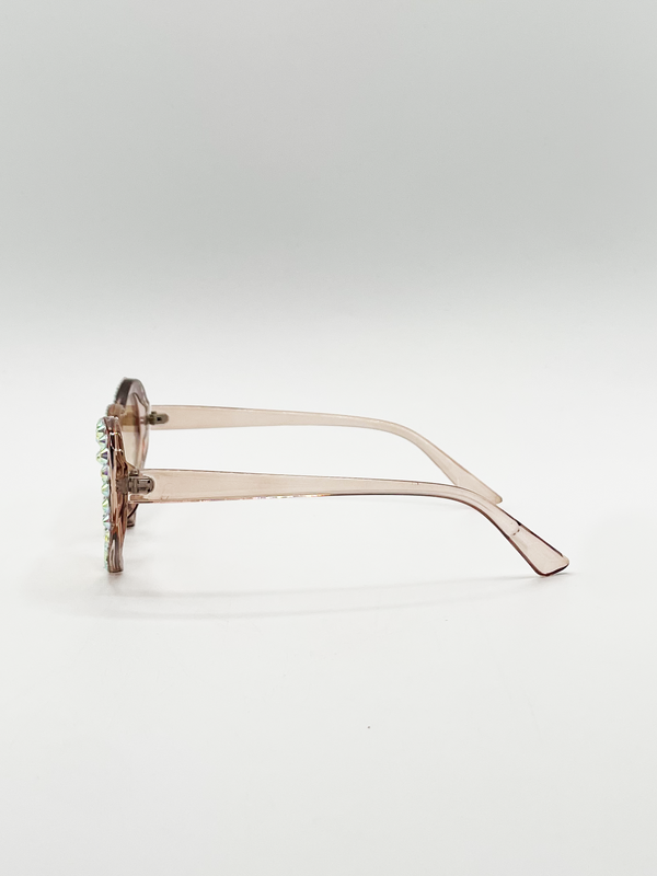 Svnx Heart Sunglasses With Gem Detail In Champagne