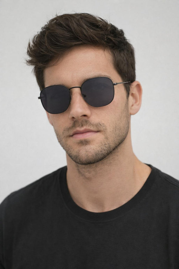 svnx Hexagon Aviator Sunglasses in Black