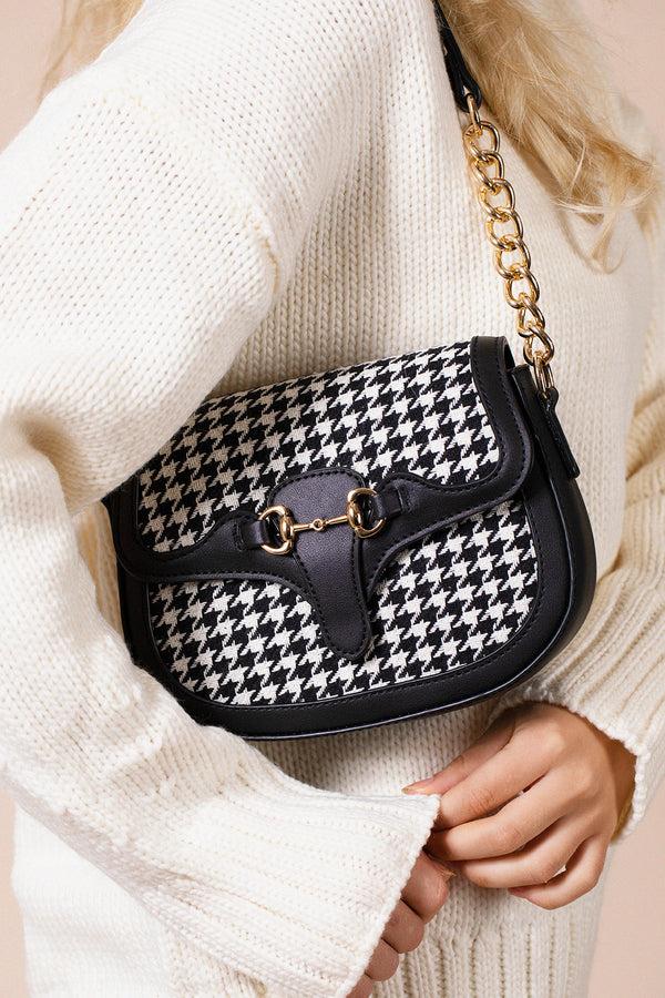 Svnx Houndstooth Shoulder Bag In Black & White