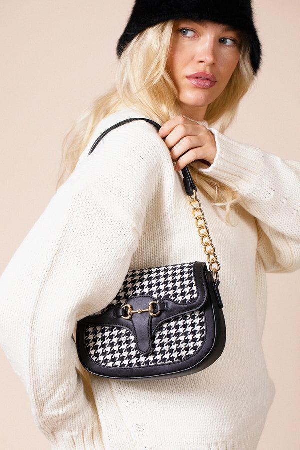 svnx Houndstooth Shoulder Bag in Black & White
