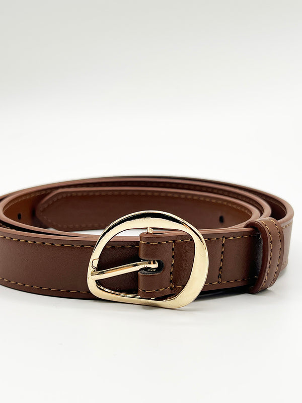 Svnx Irregular Oval Gold Buckle Belt In Brown