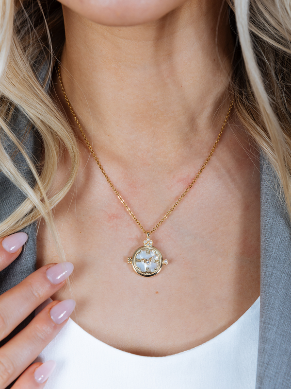 Svnx Ivory Stone Clock Pendant Necklace