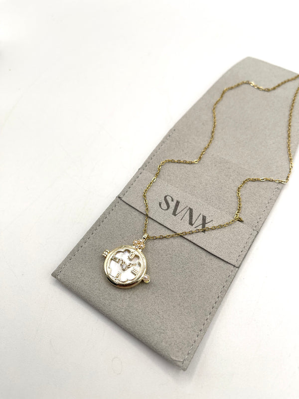 Svnx Ivory Stone Clock Pendant Necklace