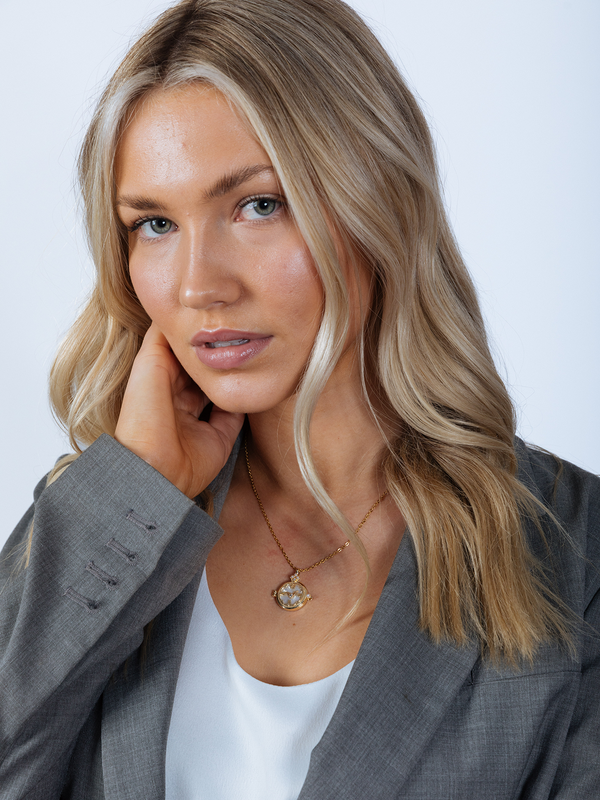 svnx Ivory Stone Clock Pendant Necklace