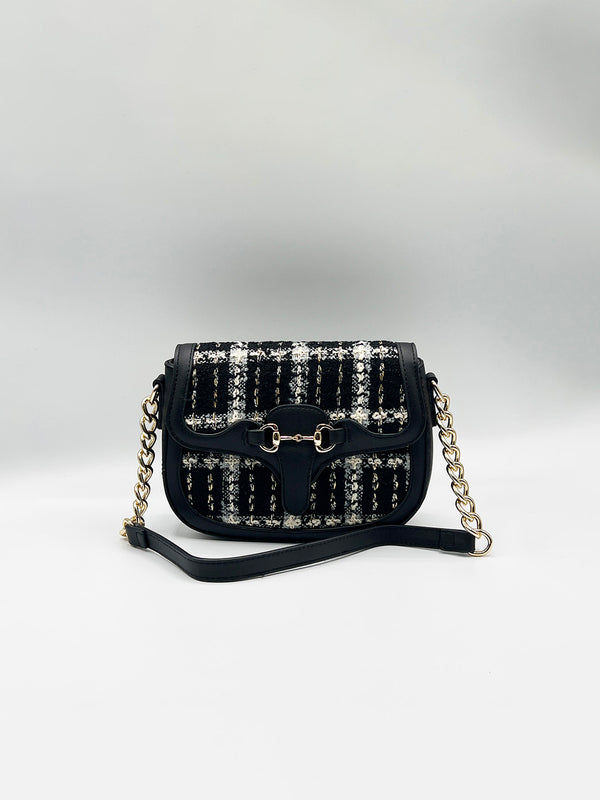 Svnx Knit Check Shoulder Bag In Black White