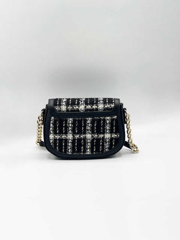Svnx Knit Check Shoulder Bag In Black White