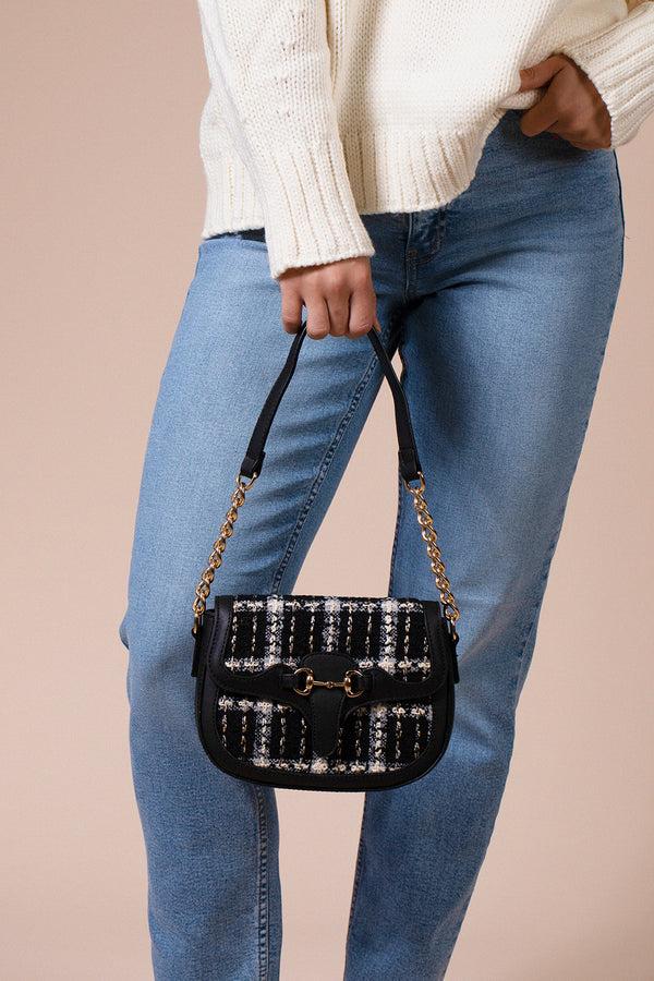 Svnx Knit Check Shoulder Bag In Black White