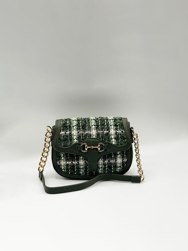 Svnx Knit Check Shoulder Bag In Khaki Green