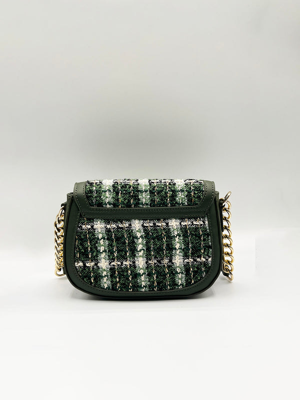 Svnx Knit Check Shoulder Bag In Khaki Green