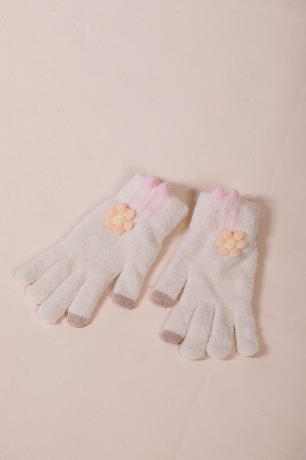 Svnx Knit Floral Gloves In Beige
