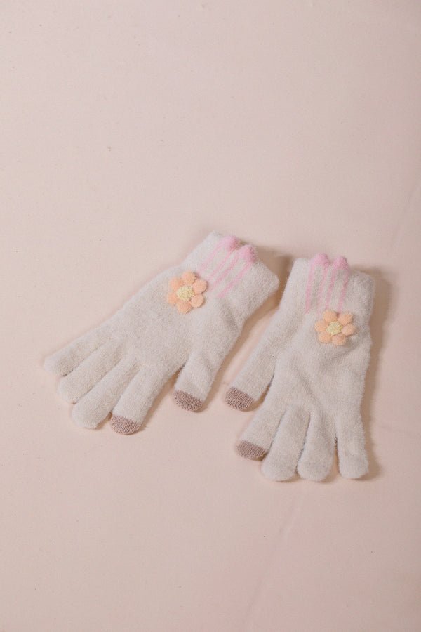 Svnx Knit Floral Gloves In Beige